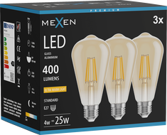 Mexen Vintis 3x LED žiarovka filament E27, ST64, 4W, Teplá - 2200K, 400 lm, amber - L152-E27-0422-50x03