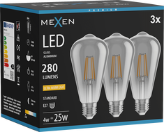 Mexen Vintis 3x LED závitková žiarovka E27, ST64, 4W, Teplá - 2200K, 300 lm, dymová - L152-E27-0422-70x03
