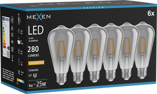 Mexen Vintis 6x Žiarovka filament LED E27, ST64, 4W, Teplá - 2200K, 300 lm, dymová - L152-E27-0422-70x06