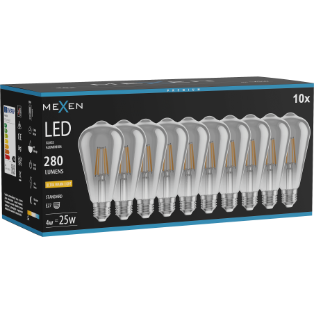 Mexen Vintis 10x Žiarovka filament LED E27, ST64, 4W, Teplá - 2200K, 300 lm, dymová - L152-E27-0422-70x10