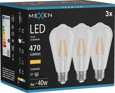 Mexen Vintis 3x Žiarovka filament LED E27, ST64, 4W, Teplá - 2700K, 470 lm, číra - L152-E27-0427-00x03