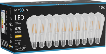 Mexen Vintis 10x žiarovka filament LED E27, ST64, 4W, Teplá - 2700K, 470 lm, číra - L152-E27-0427-00x10