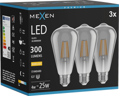 Mexen Vintis 3x Žiarovka filament LED E27, ST64, 4W, Teplá - 2700K, 300 lm, dym - L152-E27-0427-70x03
