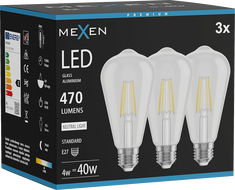 Mexen Vintis 3x Žiarovka filament LED E27, ST64, 4W, Neutrálna - 4000K, 470 lm, číra - L152-E27-0440-00x03