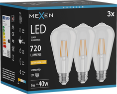 Mexen Vintis 3x LED žiarovka filament E27, ST64, 6W, Teplá - 2200K, 720 lm, číra - L152-E27-0622-00x03