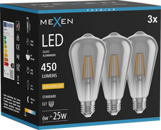 Mexen Vintis 3x Žiarovka filament LED E27, ST64, 6W, Teplá - 2200K, 450 lm, dymová - L152-E27-0622-70x03