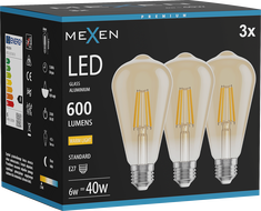 Mexen Vintis 3x žiarovka filament LED E27, ST64, 6W, Teplá - 2700K, 600 lm, jantár - L152-E27-0627-50x03