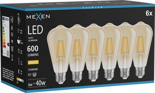 Mexen Vintis 6x žiarovka filament LED E27, ST64, 6W, Teplá - 2700K, 600 lm, jantár - L152-E27-0627-50x06