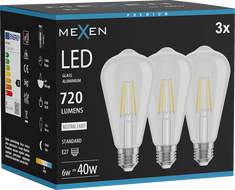 Mexen Vintis 3x Žiarovka filament LED E27, ST64, 6W, Neutrálna - 4000K, 720 lm, číra - L152-E27-0640-00x03