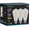 Mexen Vintis 3x LED žiarovka na vlákno E27, ST64, 8W, Teplá - 2200K, 1055 lm, číra - L152-E27-0822-00x03