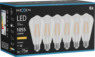 Mexen Vintis 6x žiarovka filament LED E27, ST64, 8W, Teplá - 2200K, 1055 lm, číra - L152-E27-0822-00x06