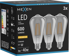 Mexen Vintis 3x LED filamentová žiarovka E27, ST64, 8W, Teplá - 2200K, 600 lm, dymová - L152-E27-0822-70x03
