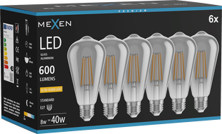 Mexen Vintis 6x Žiarovka filament LED E27, ST64, 8W, Teplá - 2200K, 600 lm, maskáčová - L152-E27-0822-70x06