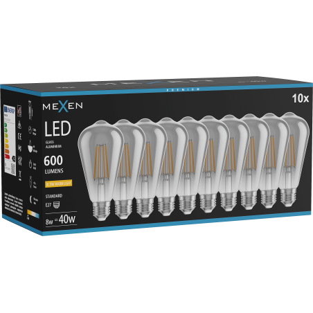 Mexen Vintis 10x Žiarovka filament LED E27, ST64, 8W, Teplá - 2200K, 600 lm, dymová - L152-E27-0822-70x10