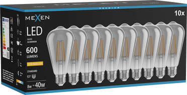 Mexen Vintis 10x Žiarovka filament LED E27, ST64, 8W, Teplá - 2200K, 600 lm, dymová - L152-E27-0822-70x10