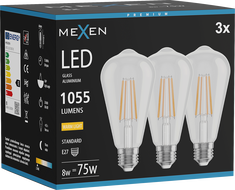 Mexen Vintis 3x Žiarovka filament LED E27, ST64, 8W, Teplá - 2700K, 1055 lm, číra - L152-E27-0827-00x03