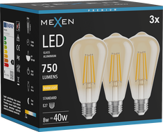 Mexen Vintis 3x žiarovka filament LED E27, ST64, 8W, Teplá - 2700K, 750 lm, amber - L152-E27-0827-50x03