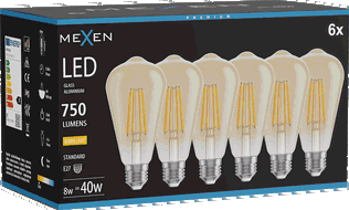 Mexen Vintis 6x Žiarovka filament LED E27, ST64, 8W, Teplá - 2700K, 750 lm, amber - L152-E27-0827-50x06