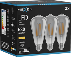 Mexen Vintis 3x LED žiarovka filament E27, ST64, 8W, Teplá - 2700K, 680 lm, dymová - L152-E27-0827-70x03