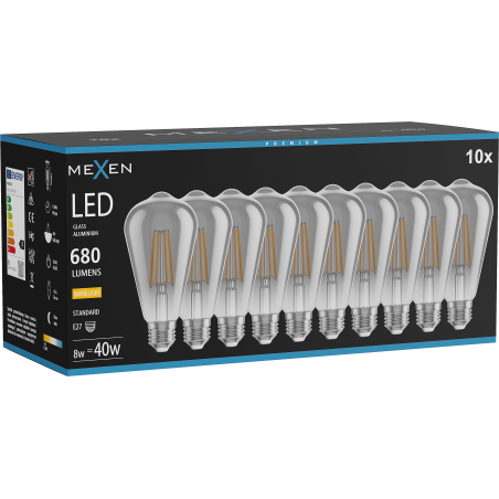Mexen Vintis 10x Žiarovka filament LED E27, ST64, 8W, Teplá - 2700K, 680 lm, smoke - L152-E27-0827-70x10