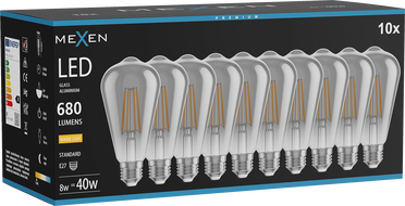 Mexen Vintis 10x Žiarovka filament LED E27, ST64, 8W, Teplá - 2700K, 680 lm, smoke - L152-E27-0827-70x10