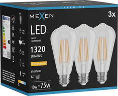 Mexen Vintis 3x LED filamentová žiarovka E27, ST64, 10W, Teplá - 2200K, 1320 lm, číra - L152-E27-1022-00x03