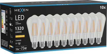 Mexen Vintis 10x žiarovka filament LED E27, ST64, 10W, Teplá - 2200K, 1320 lm, číra - L152-E27-1022-00x10