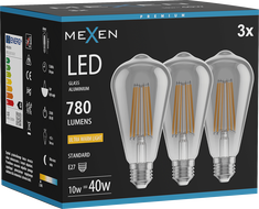 Mexen Vintis 3x LED žiarovka filament E27, ST64, 10W, Teplá - 2200K, 780 lm, dymová - L152-E27-1022-70x03