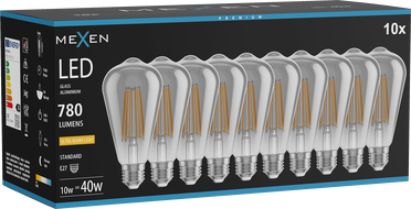 Mexen Vintis 10x žiarovka filament LED E27, ST64, 10W, Teplá - 2200K, 780 lm, dymová - L152-E27-1022-70x10