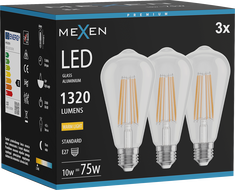 Mexen Vintis 3x LED vlákno žiarovka E27, ST64, 10W, Teplá - 2700K, 1320 lm, číra - L152-E27-1027-00x03