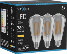 Mexen Vintis 3x Žiarovka filament LED E27, ST64, 10W, Teplá - 2700K, 780 lm, smoke - L152-E27-1027-70x03