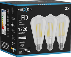 Mexen Vintis 3x žiarovka filament LED E27, ST64, 10W, Neutrálna - 4000K, 1320 lm, číra - L152-E27-1040-00x03