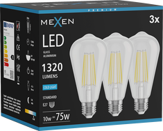Mexen Vintis 3x LED žiarovka filament E27, ST64, 10W, Studená - 6500K, 1320 lm, číra - L152-E27-1040-00x03