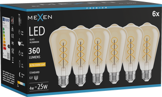 Mexen Vintis 6x Žiarovka filament špirála LED E27, ST64, 4W, Teplá - 2200K, 360 lm, jantárová - L162-E27-0422-50x06