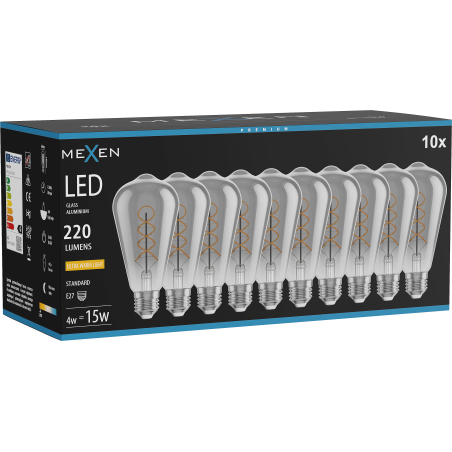 Mexen Vintis 10x žiarovka filament špirála LED E27, ST64, 4W, Teplá - 2200K, 220 lm, dymová - L162-E27-0422-70x10
