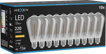 Mexen Vintis 10x žiarovka filament špirála LED E27, ST64, 4W, Teplá - 2200K, 220 lm, dymová - L162-E27-0422-70x10