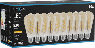 Mexen Vintis 10x Žiarovka filament spirála LED E27, ST64, 6W, Teplá - 2200K, 530 lm, jantárová - L162-E27-0622-50x10