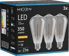 Mexen Vintis 3x žiarovka filament špirála LED E27, ST64, 6W, Teplá - 2200K, 350 lm, dymová - L162-E27-0622-70x03