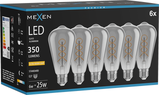 Mexen Vintis 6x Žiarovka filament špirála LED E27, ST64, 6W, Teplá - 2200K, 350 lm, dymová - L162-E27-0622-70x06