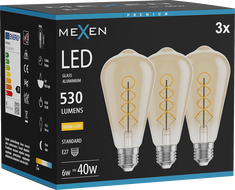 Mexen Vintis 3x Žiarovka filament špirála LED E27, ST64, 6W, Teplá - 2700K, 530 lm, jantárová - L162-E27-0627-50x03