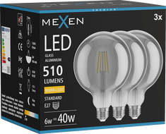 Mexen Vintis 3x žiarovka filament LED E27, G125, 6W, Teplá - 2700K, 510 lm, dymová - L158-E27-0627-70x03