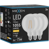 Mexen Vintis 3x žiarovka filament LED E27, G125, 8W, Teplá - 2700K, 1055 lm, číra - L158-E27-0827-00x03