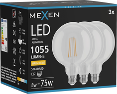 Mexen Vintis 3x žiarovka filament LED E27, G125, 8W, Teplá - 2700K, 1055 lm, číra - L158-E27-0827-00x03