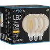 Mexen Vintis 3x LED filamentová žiarovka E27, G125, 8W, Teplá - 2700K, 750 lm, jantárová - L158-E27-0827-50x03