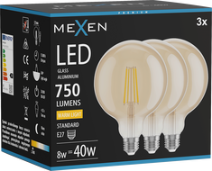 Mexen Vintis 3x LED filamentová žiarovka E27, G125, 8W, Teplá - 2700K, 750 lm, jantárová - L158-E27-0827-50x03