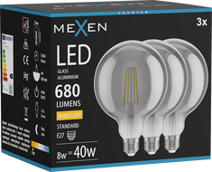 Mexen Vintis 3x Žiarovka filament LED E27, G125, 8W, Teplá - 2700K, 680 lm, smoke - L158-E27-0827-70x03