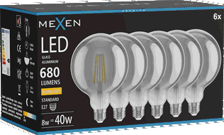 Mexen Vintis 6x Žiarovka filament LED E27, G125, 8W, Teplá - 2700K, 680 lm, smoke - L158-E27-0827-70x06