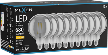 Mexen Vintis 10x žiarovka filament LED E27, G125, 8W, Teplá - 2700K, 680 lm, dymová - L158-E27-0827-70x10