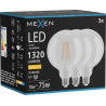 Mexen Vintis 3x LED vlákno žiarovka E27, G125, 10W, Teplá - 2700K, 1320 lm, číra - L158-E27-1027-00x03