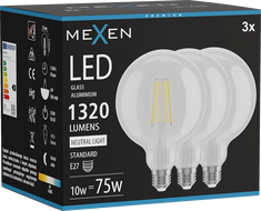 Mexen Vintis 3x žiarovka filament LED E27, G125, 10W, Neutrálna - 4000K, 1320 lm, číra - L158-E27-1040-00x03